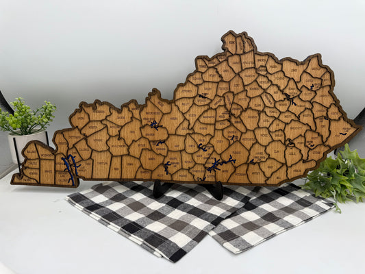 Wood Kentucky County Map Sign KY State Map Wall Art Laser Cut