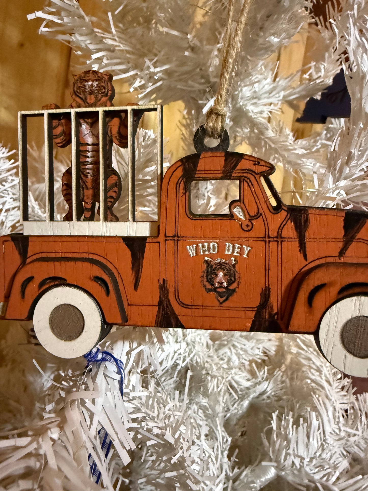 Cincinnati Football Tiger Truck Ornament, Wooden Sports Fan Christmas Decor, Handcrafted Team Gift