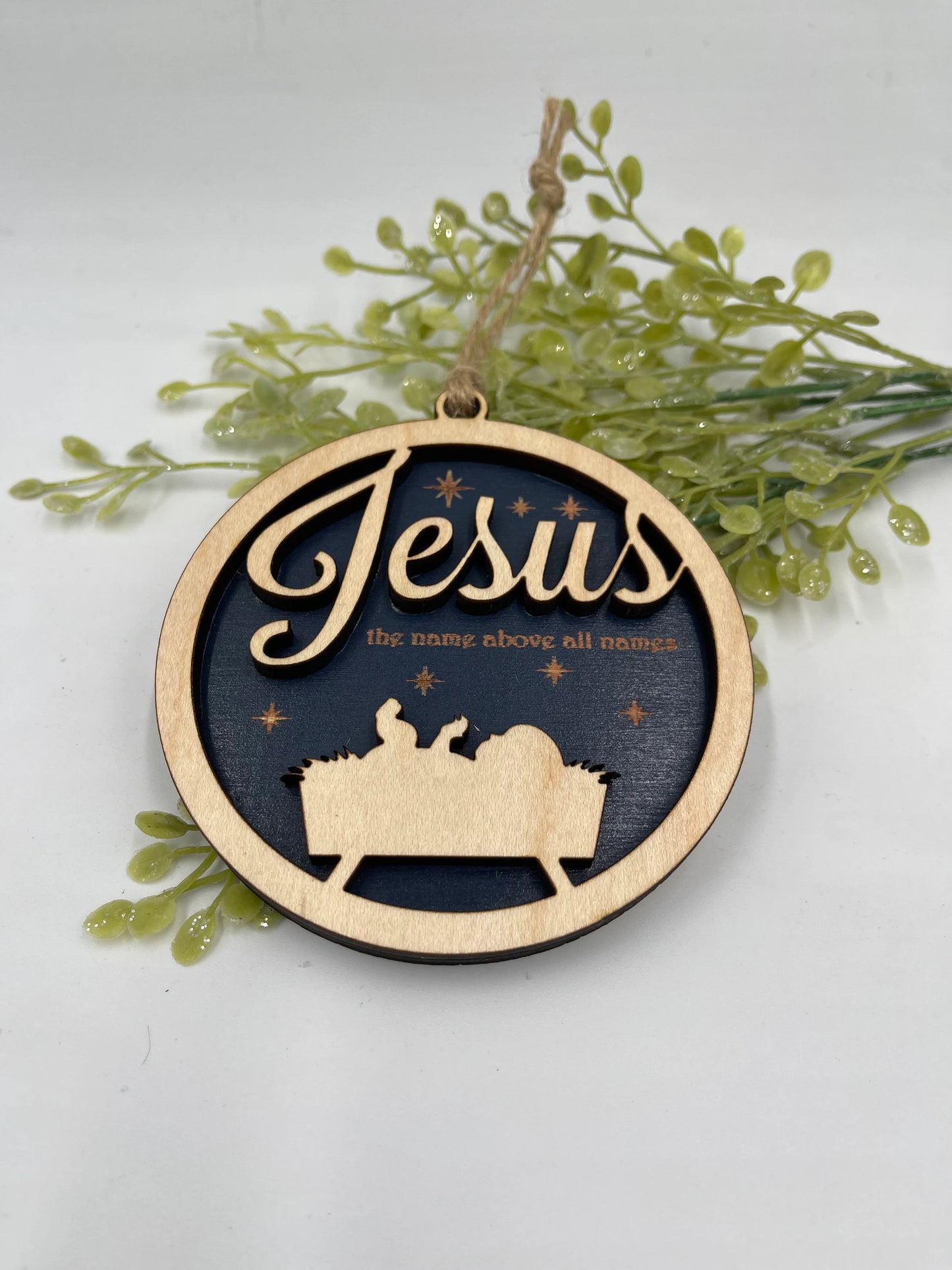 Jesus Christmas Ornament Name Above All Names Religious Ornament Wood Laser Cut Ornament Nativity Ornament for Church Gift Ornament Exchange