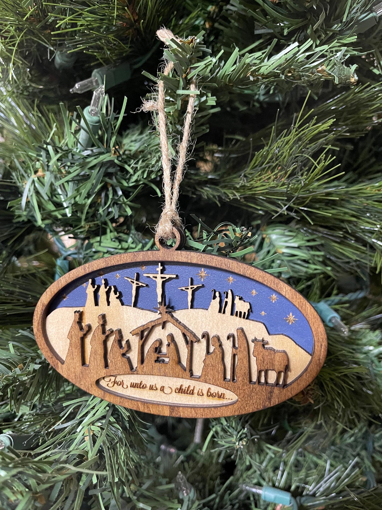 Nativity Ornament From the Manger to the Cross Christmas Wood Ornament