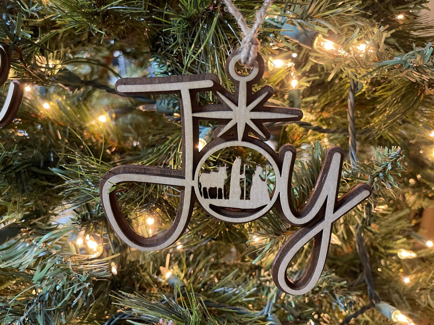 Nativity Christmas Story Wood Religious Christmas Ornament: Love, Hope, Joy
