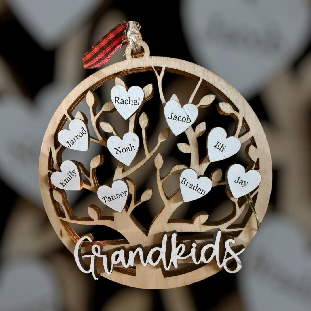 Personalized Grandkids Family Tree Christmas Ornament Customized Laser Cut Wooden Decor Holiday Keepsake