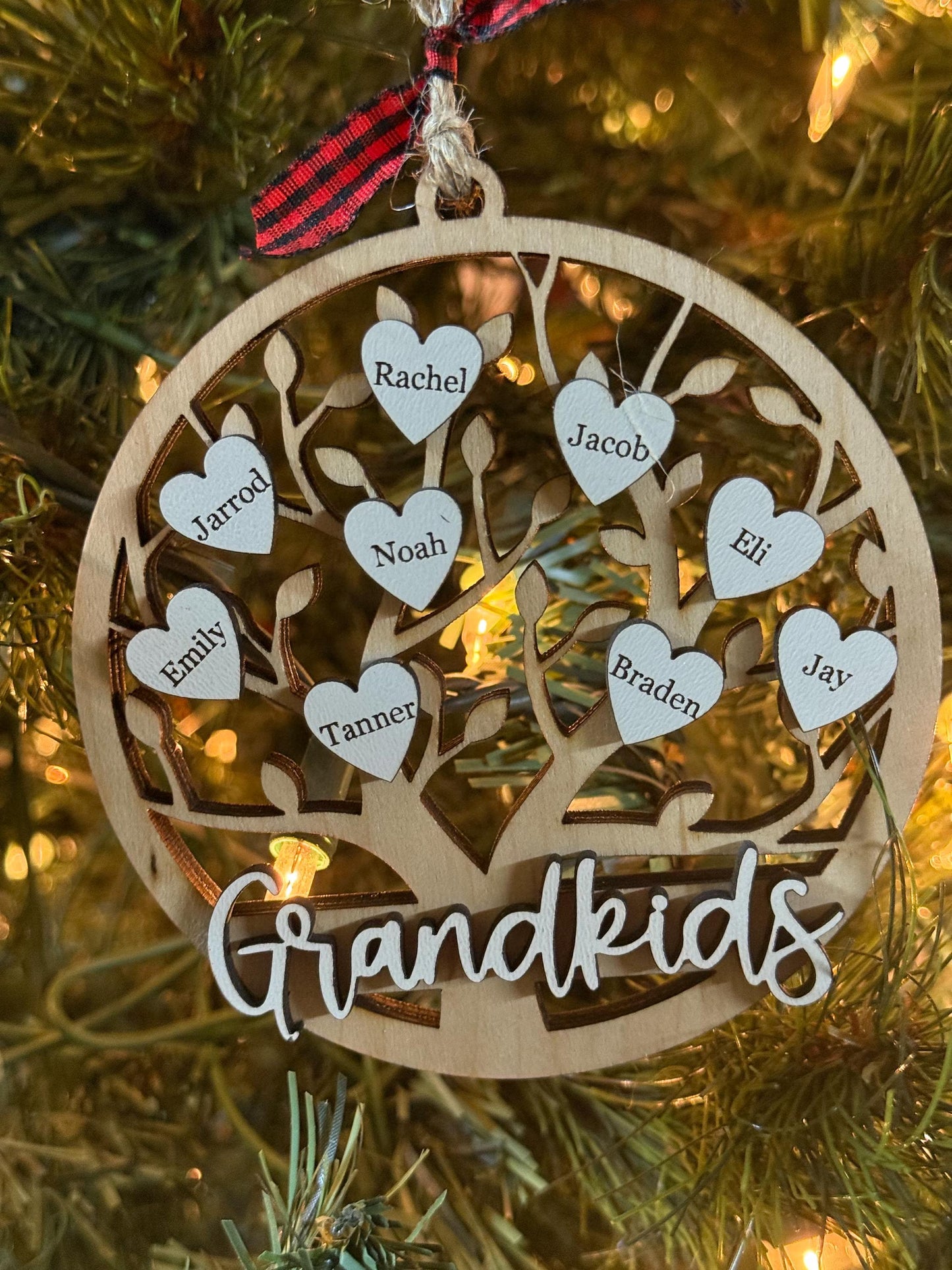 Personalized Grandkids Family Tree Christmas Ornament Customized Laser Cut Wooden Decor Holiday Keepsake