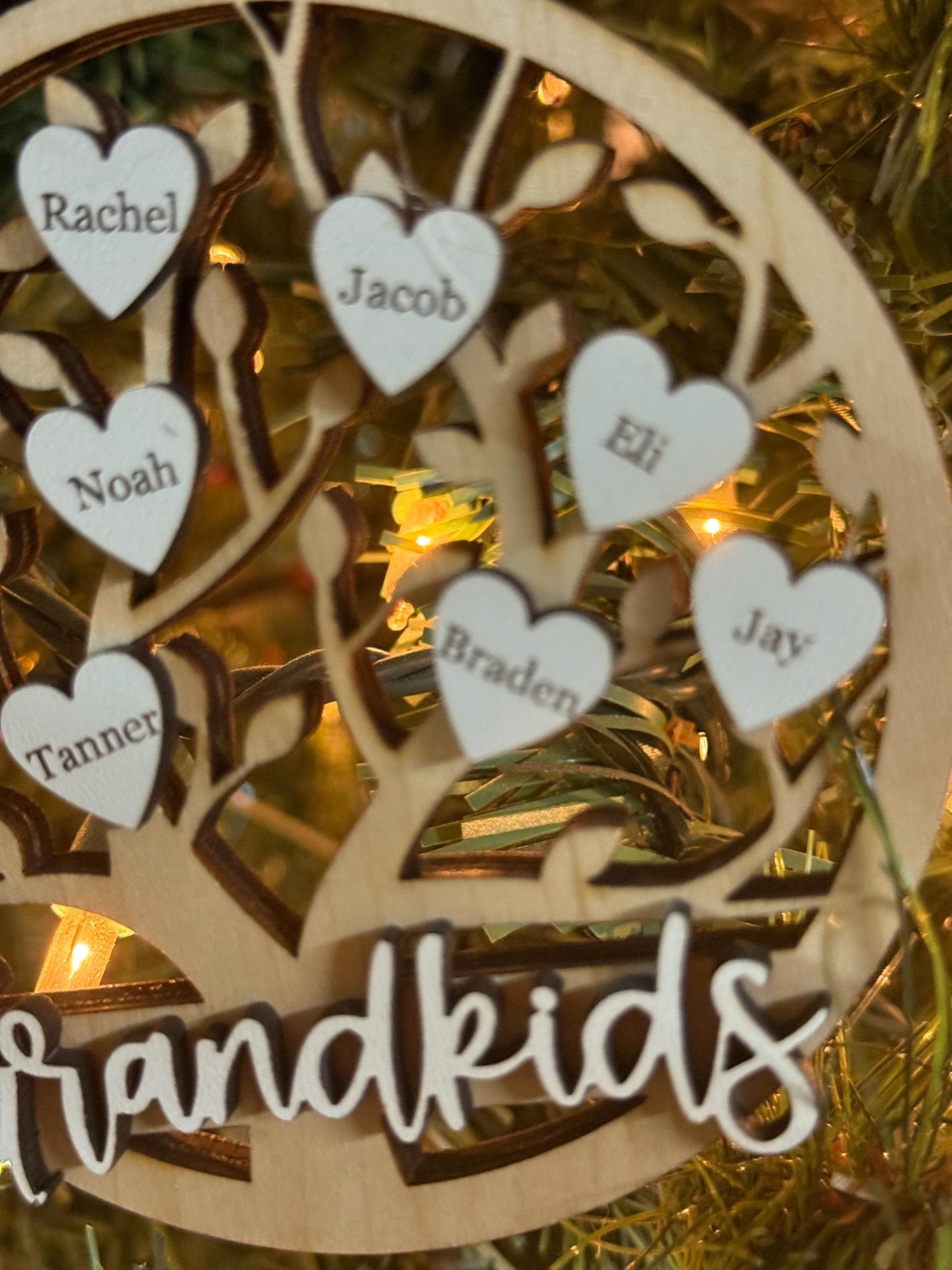 Personalized Grandkids Family Tree Christmas Ornament Customized Laser Cut Wooden Decor Holiday Keepsake