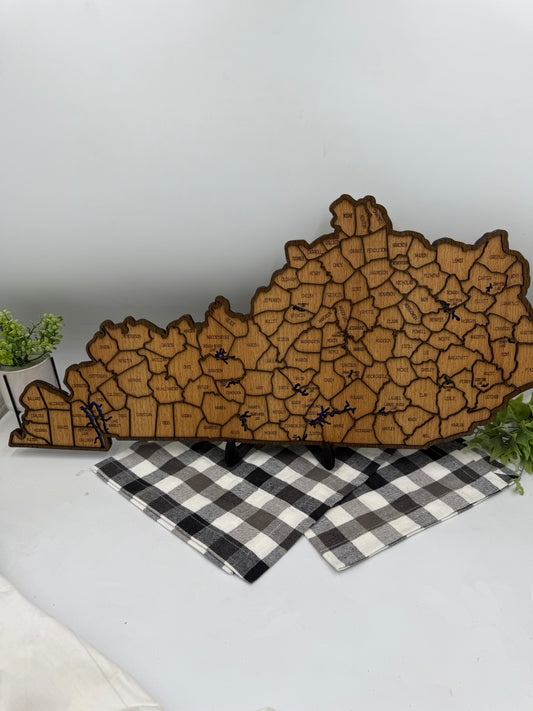 Wood Kentucky County Map Sign KY State Map Wall Art Laser Cut