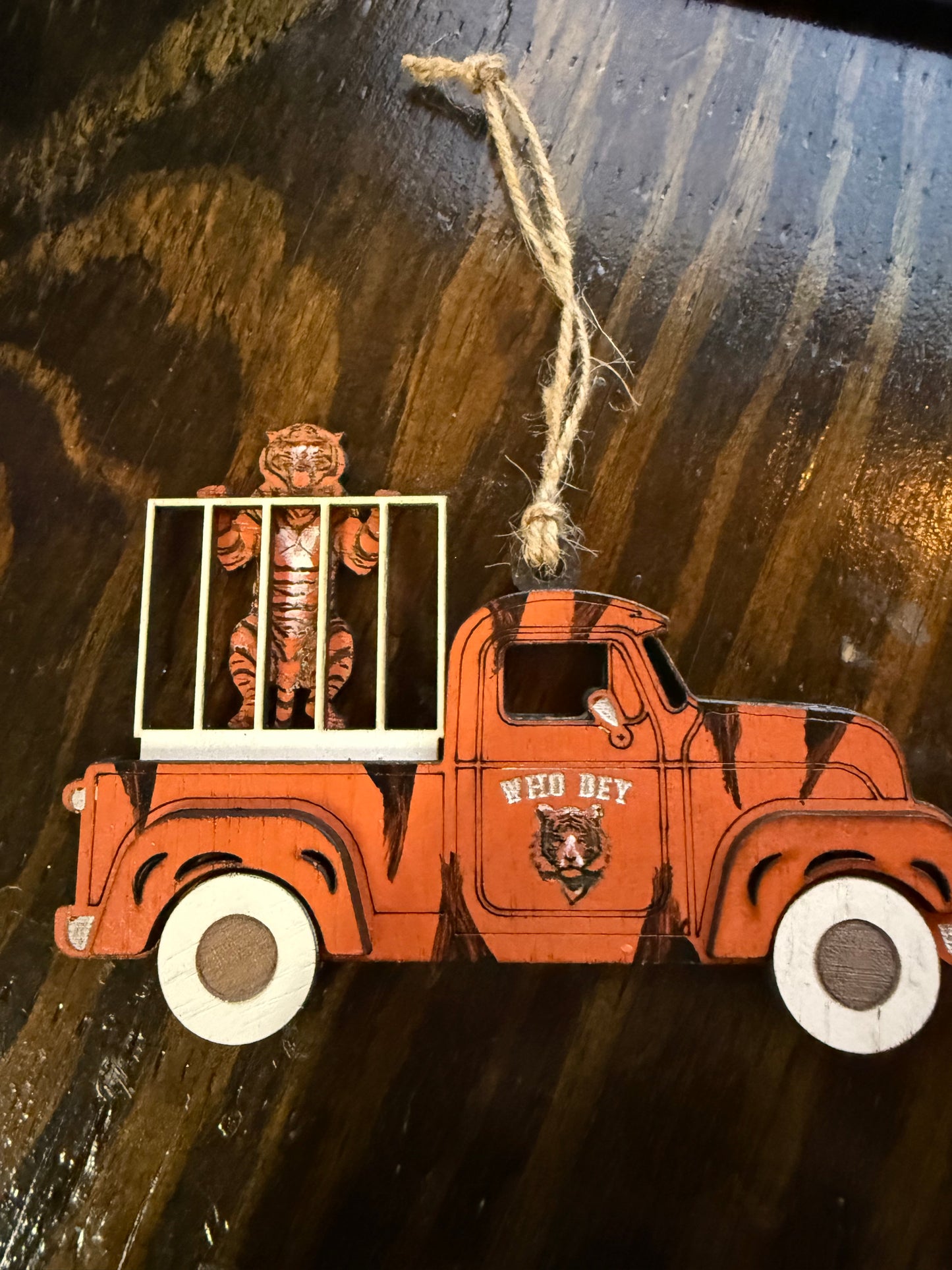 Cincinnati Football Tiger Truck Ornament, Wooden Sports Fan Christmas Decor, Handcrafted Team Gift