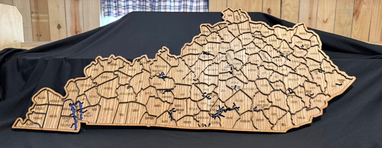 Wood Kentucky County Map Sign KY State Map Wall Art Laser Cut