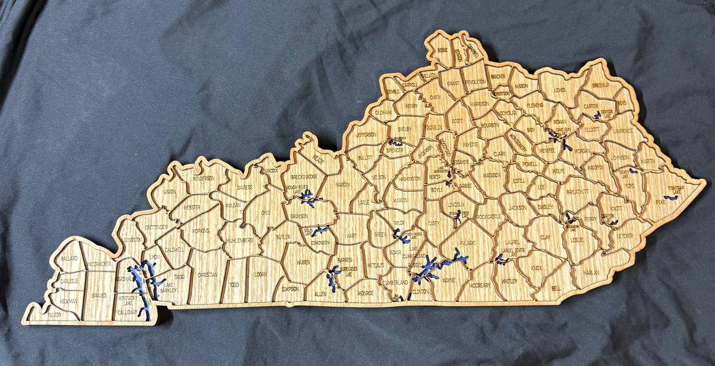 Wood Kentucky County Map Sign KY State Map Wall Art Laser Cut