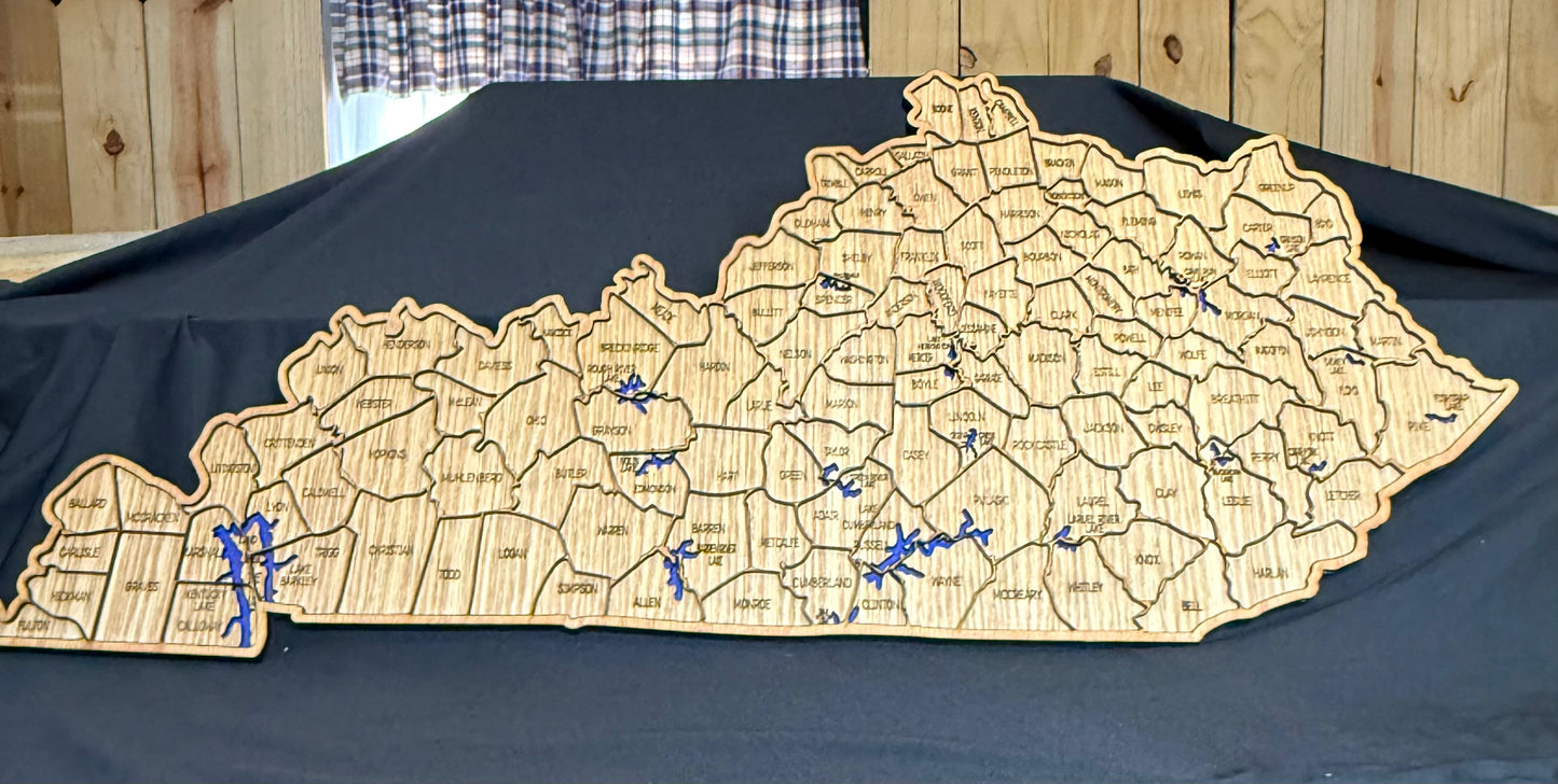Wood Kentucky County Map Sign KY State Map Wall Art Laser Cut