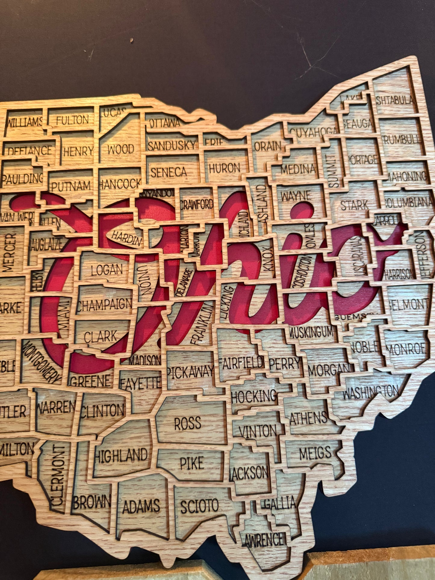 Ohio County Map Sign OH State Map Wood Wall Art Laser Cut