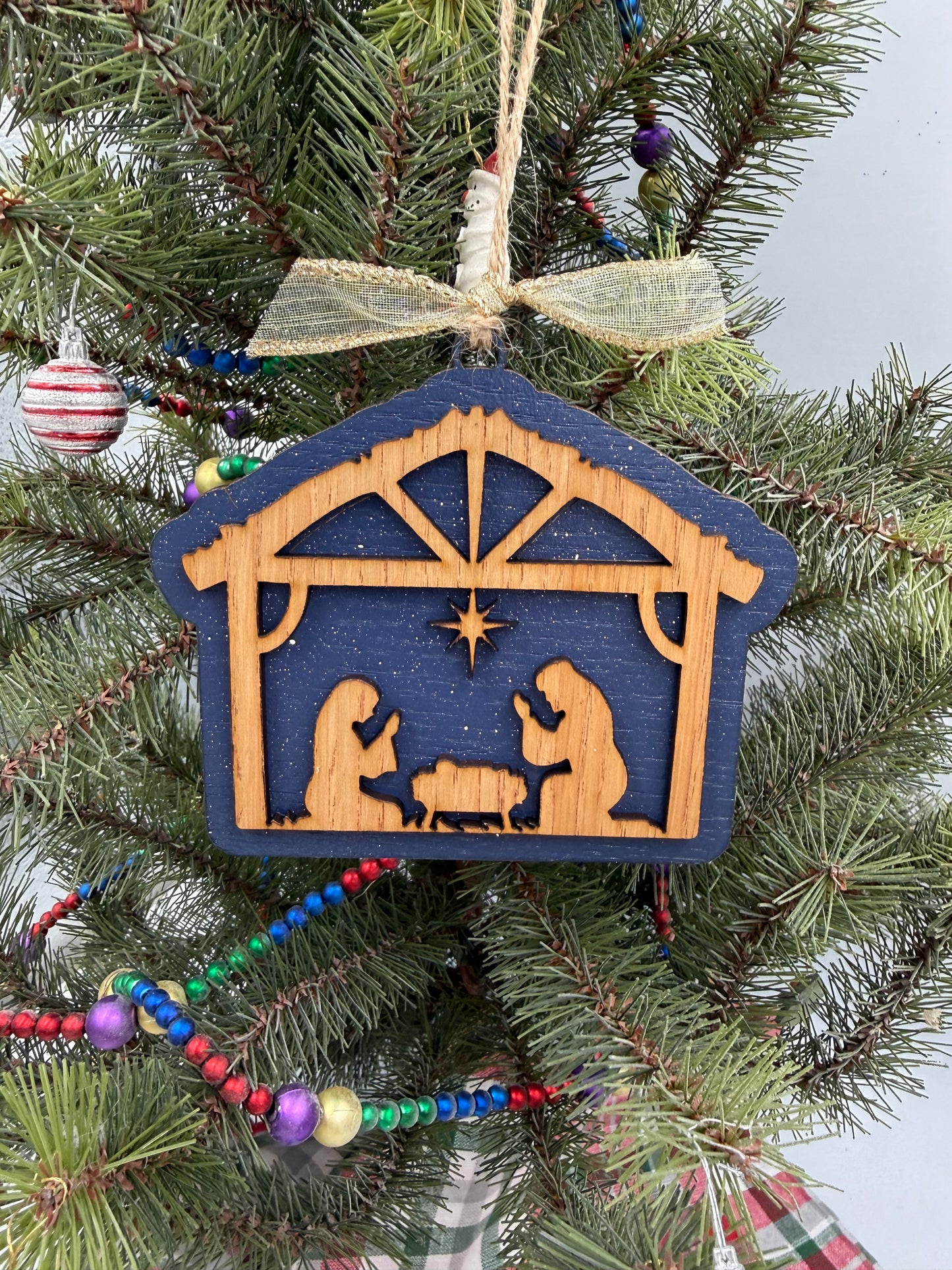 Nativity Manger Scene Christmas Ornament Rustic Wood  Religious Christian Tree Decoration Baby Jesus Family Keepsake Gift