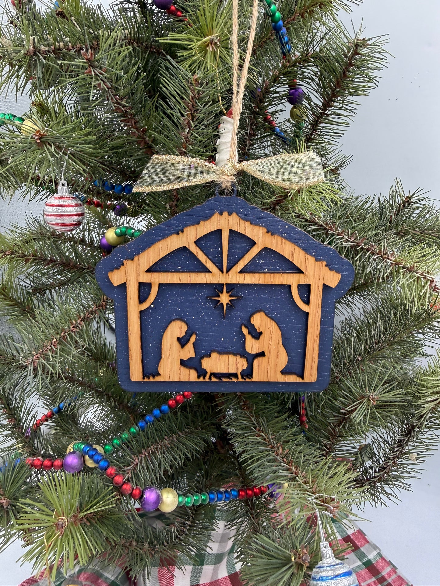 Nativity Manger Scene Christmas Ornament Rustic Wood  Religious Christian Tree Decoration Baby Jesus Family Keepsake Gift