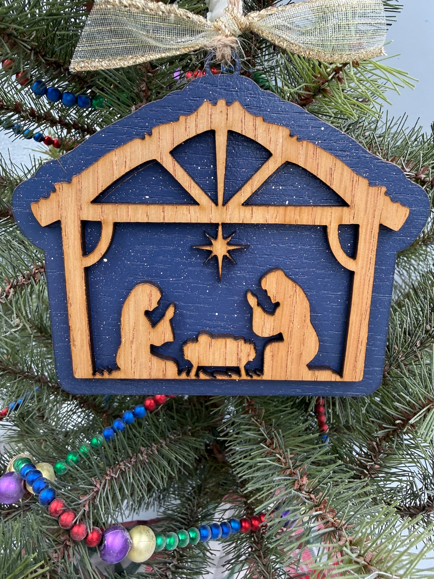Nativity Manger Scene Christmas Ornament Rustic Wood  Religious Christian Tree Decoration Baby Jesus Family Keepsake Gift