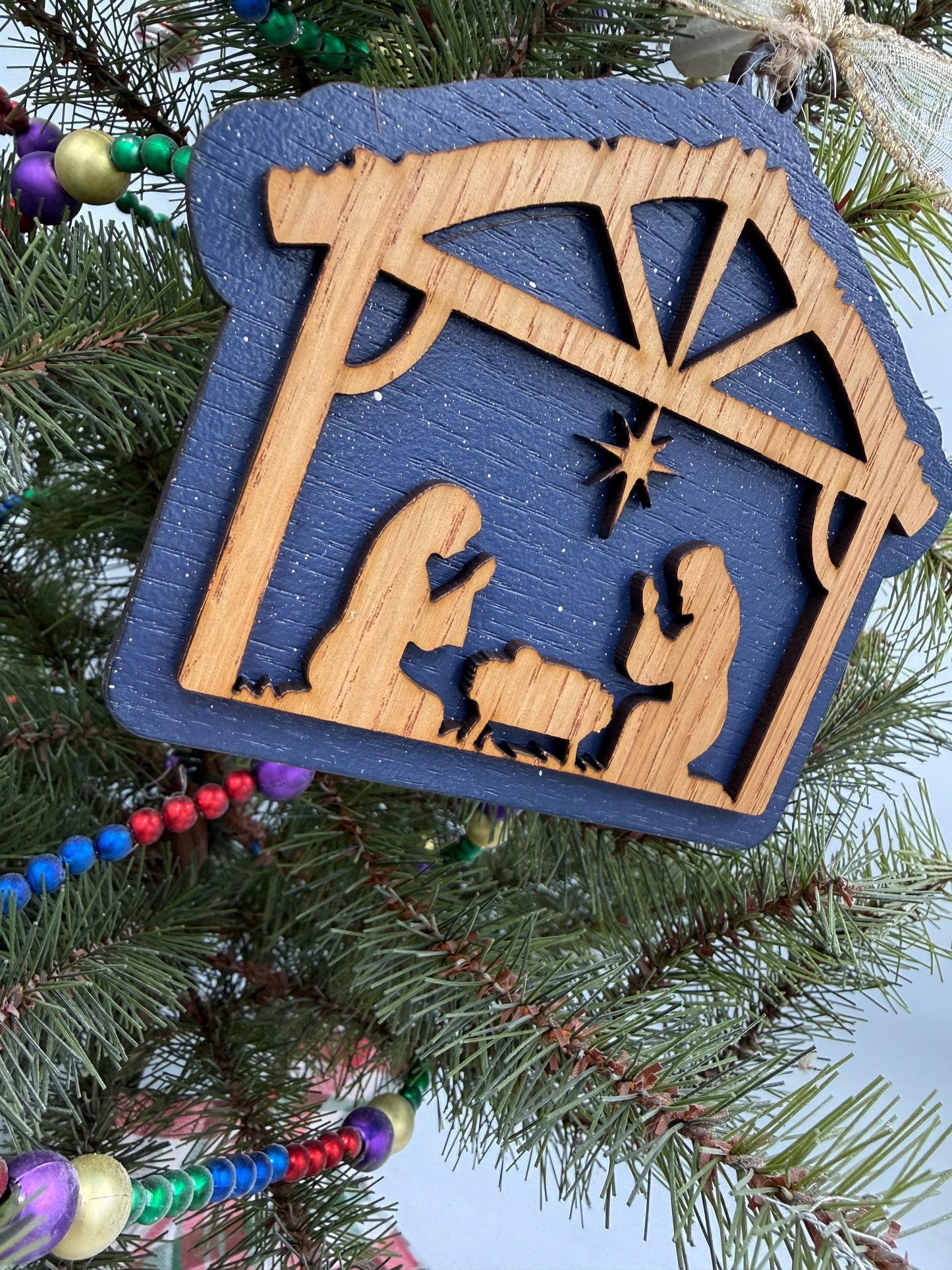 Nativity Manger Scene Christmas Ornament Rustic Wood  Religious Christian Tree Decoration Baby Jesus Family Keepsake Gift