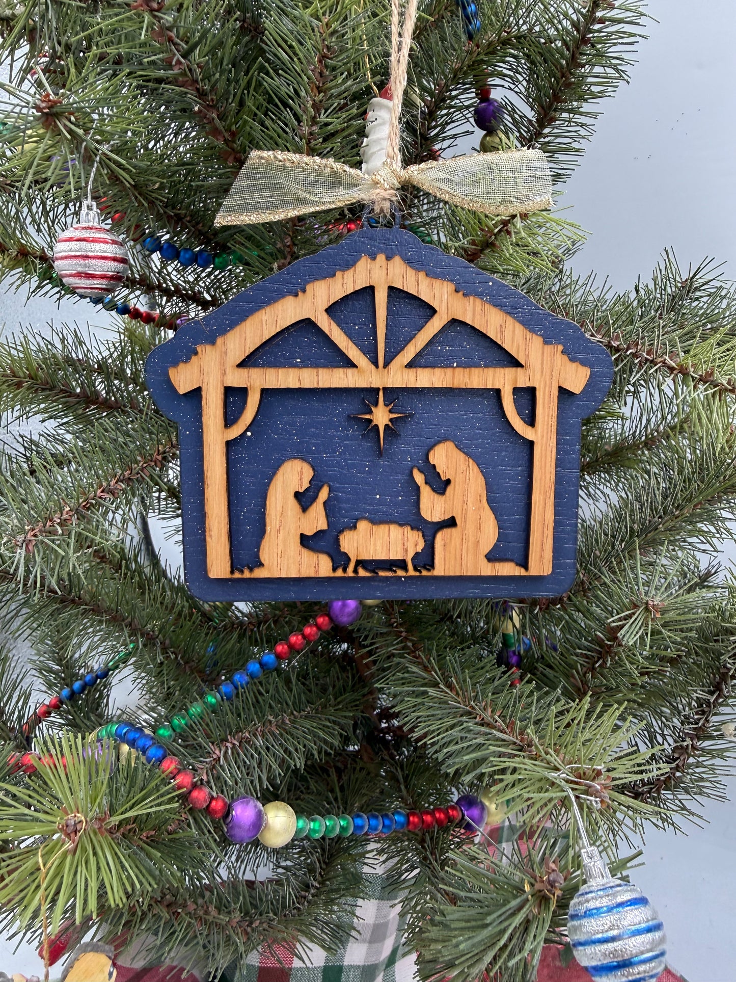 Nativity Manger Scene Christmas Ornament Rustic Wood  Religious Christian Tree Decoration Baby Jesus Family Keepsake Gift