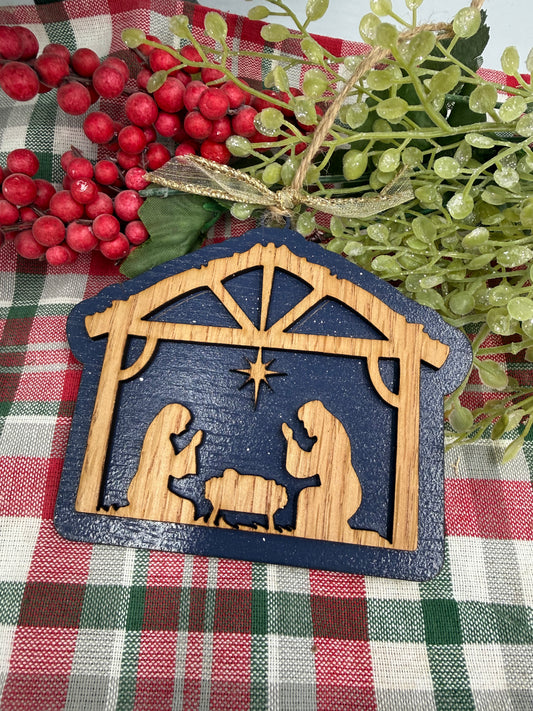 Nativity Manger Scene Christmas Ornament Rustic Wood  Religious Christian Tree Decoration Baby Jesus Family Keepsake Gift