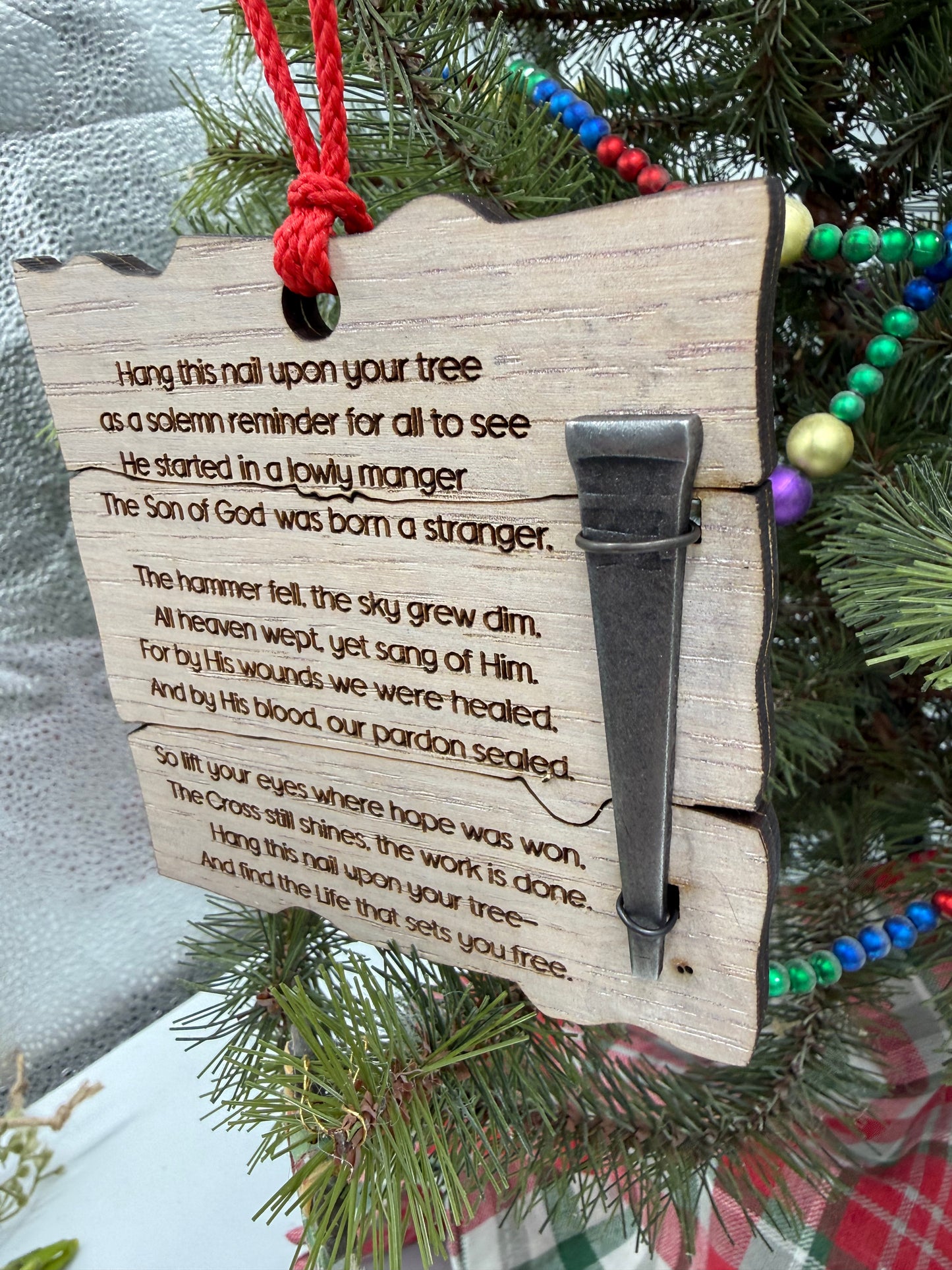 Wooden Jesus  Nail Christian Christmas Ornament – Laser Cut Religious Holiday Faith Based Decoration