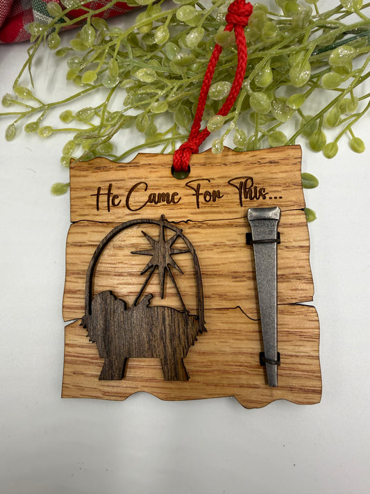 Wooden Baby Jesus Nativity and Nail Christian Christmas Ornament – Laser Cut Religious Holiday Faith Based Decoration