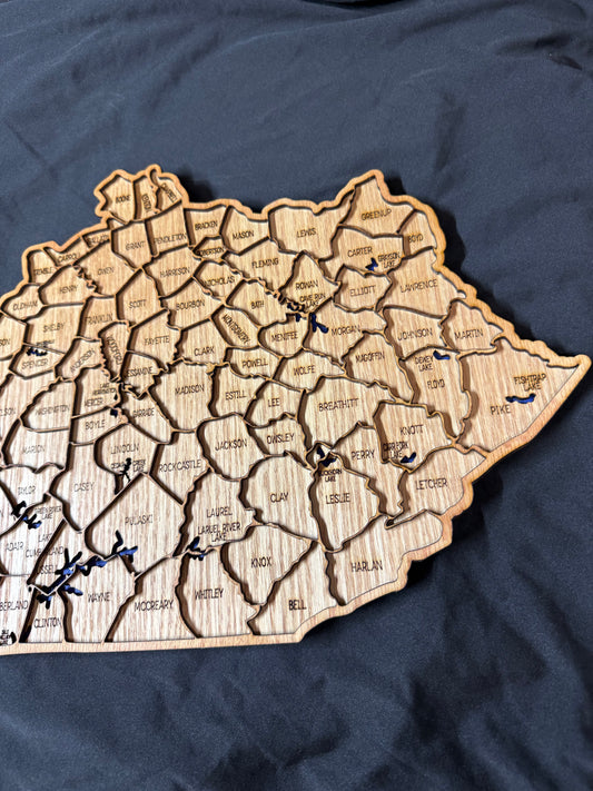 Wood Kentucky County Map Sign KY State Map Wall Art Laser Cut
