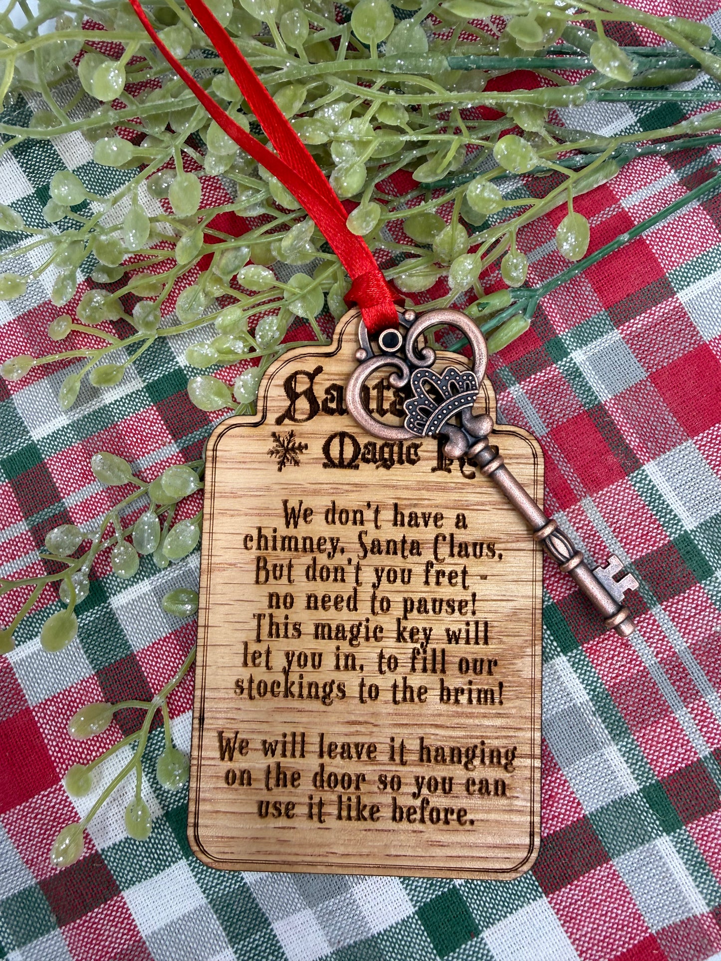 Santa’s Magic Key Ornament | Laser Engraved Wood Tag & Metal Key | No Chimney Christmas Tradition for Kids