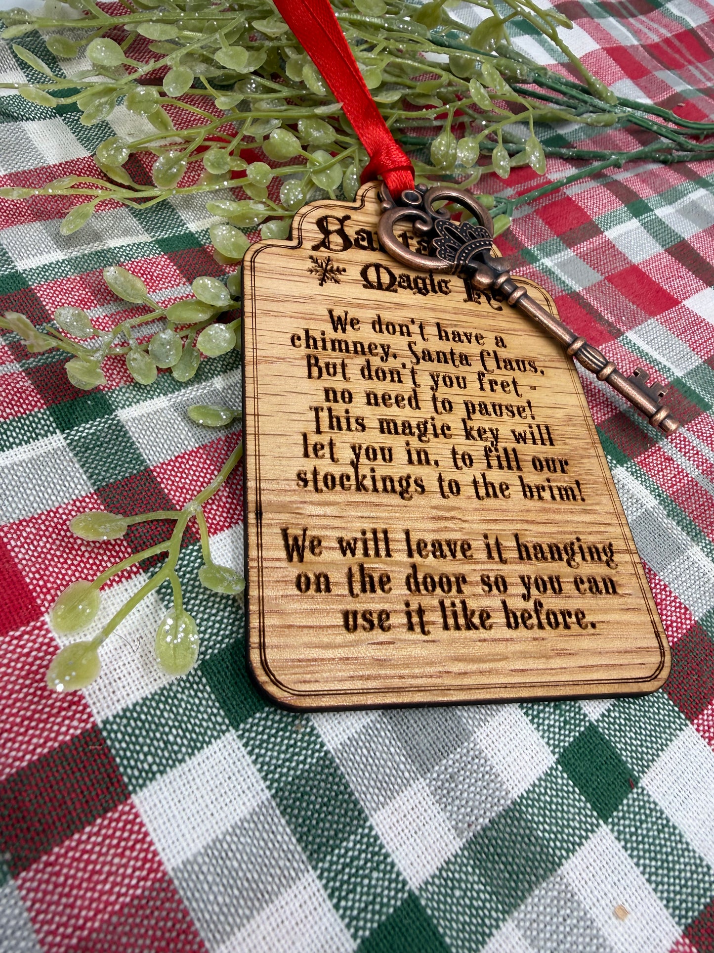Santa’s Magic Key Ornament | Laser Engraved Wood Tag & Metal Key | No Chimney Christmas Tradition for Kids