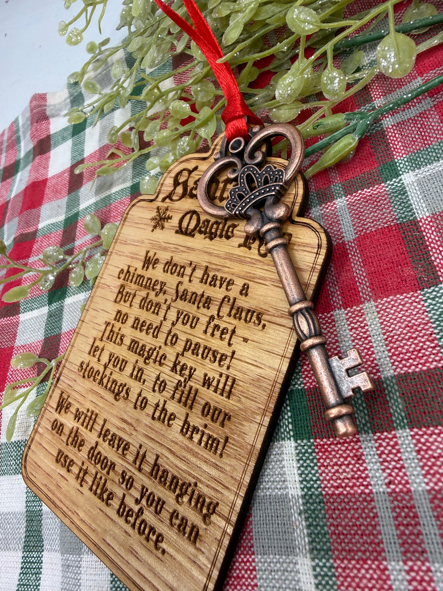 Santa’s Magic Key Ornament | Laser Engraved Wood Tag & Metal Key | No Chimney Christmas Tradition for Kids