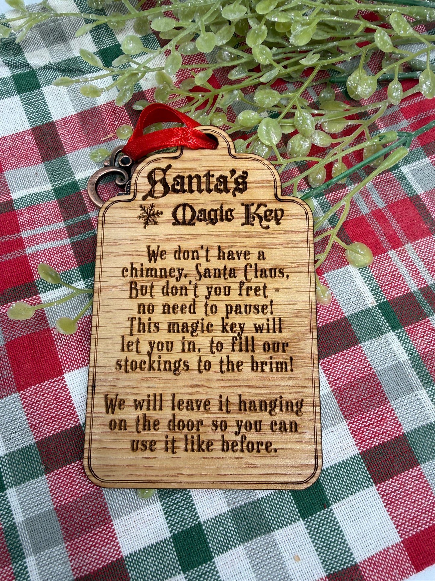 Santa’s Magic Key Ornament | Laser Engraved Wood Tag & Metal Key | No Chimney Christmas Tradition for Kids