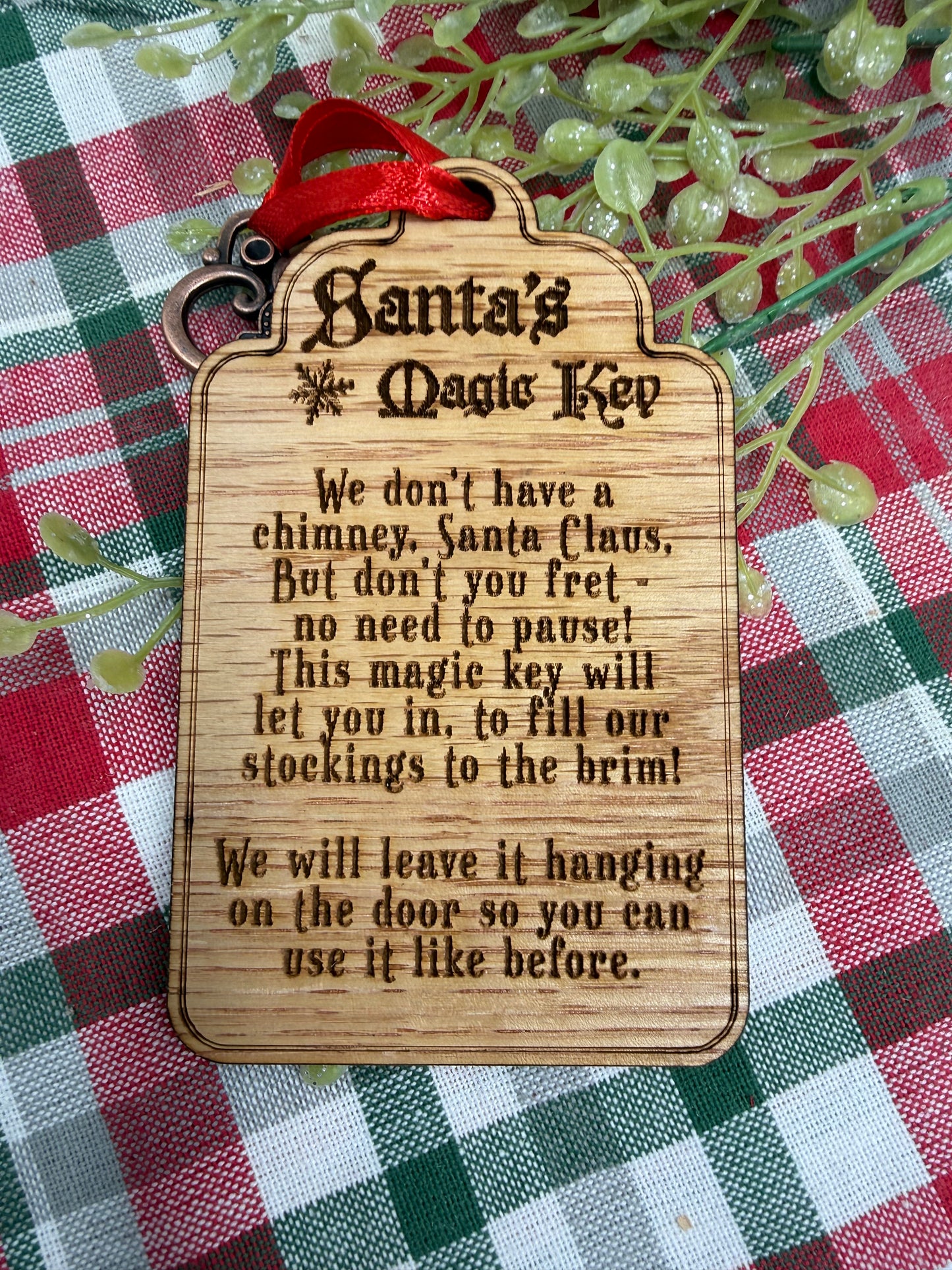 Santa’s Magic Key Ornament | Laser Engraved Wood Tag & Metal Key | No Chimney Christmas Tradition for Kids