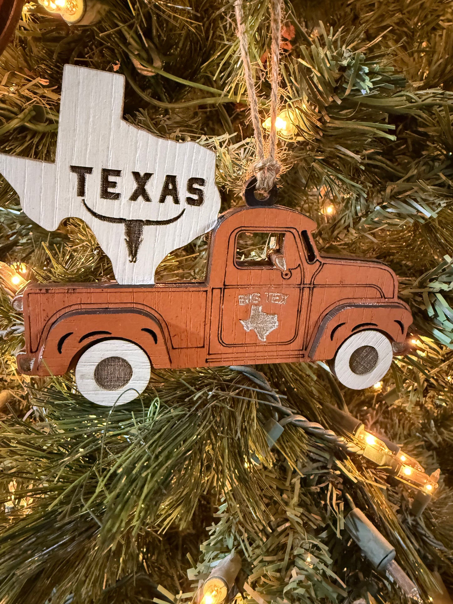 Texas Old Truck State Pride Big Tex Orange Christmas Ornament Tree Decor