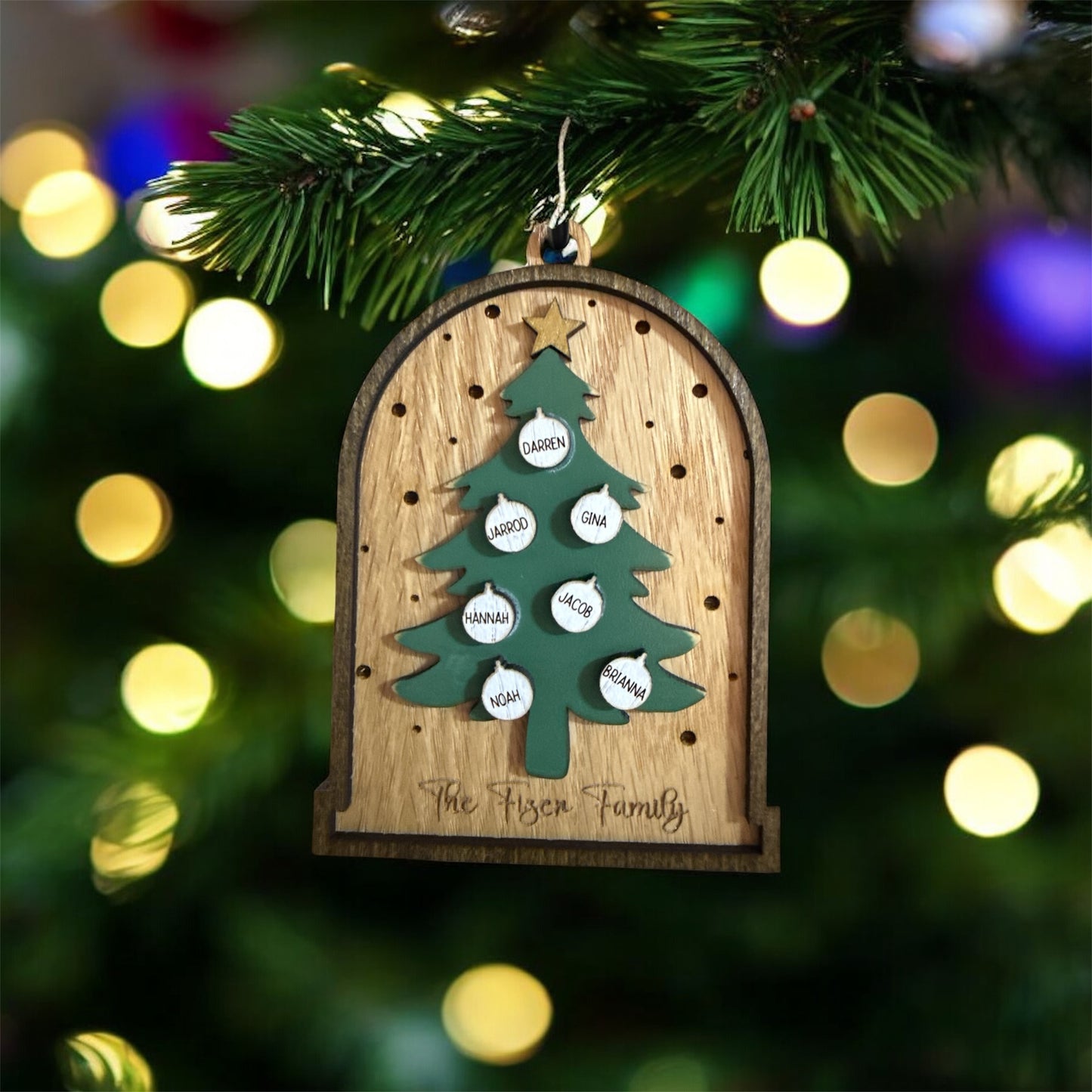 Personalized Family Christmas Tree Ornament Customized Laser Cut Wooden Decor Holiday Keepsake