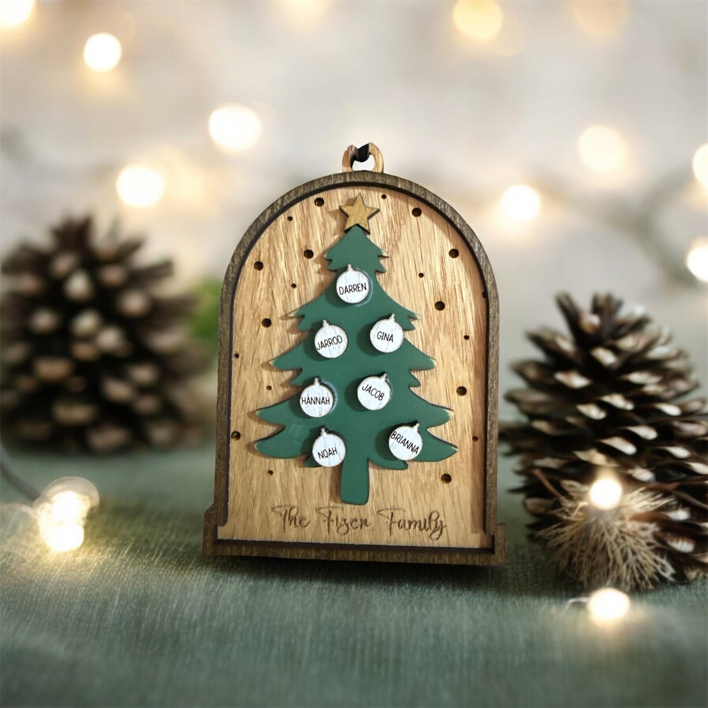 Personalized Family Christmas Tree Ornament Customized Laser Cut Wooden Decor Holiday Keepsake