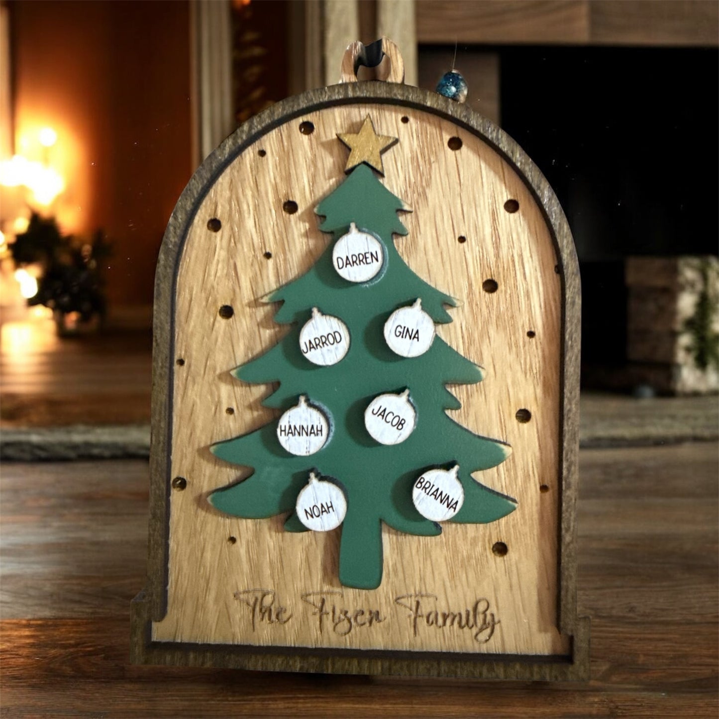 Personalized Family Christmas Tree Ornament Customized Laser Cut Wooden Decor Holiday Keepsake