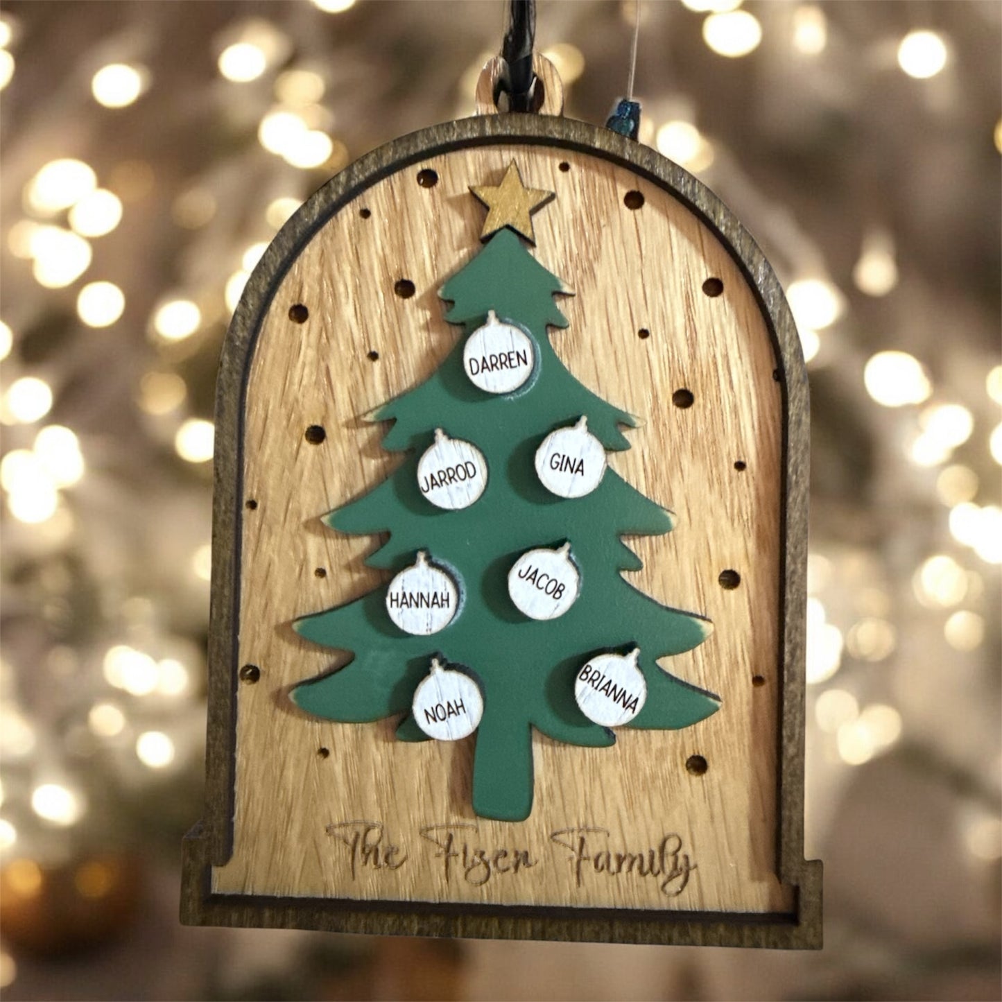 Personalized Family Christmas Tree Ornament Customized Laser Cut Wooden Decor Holiday Keepsake