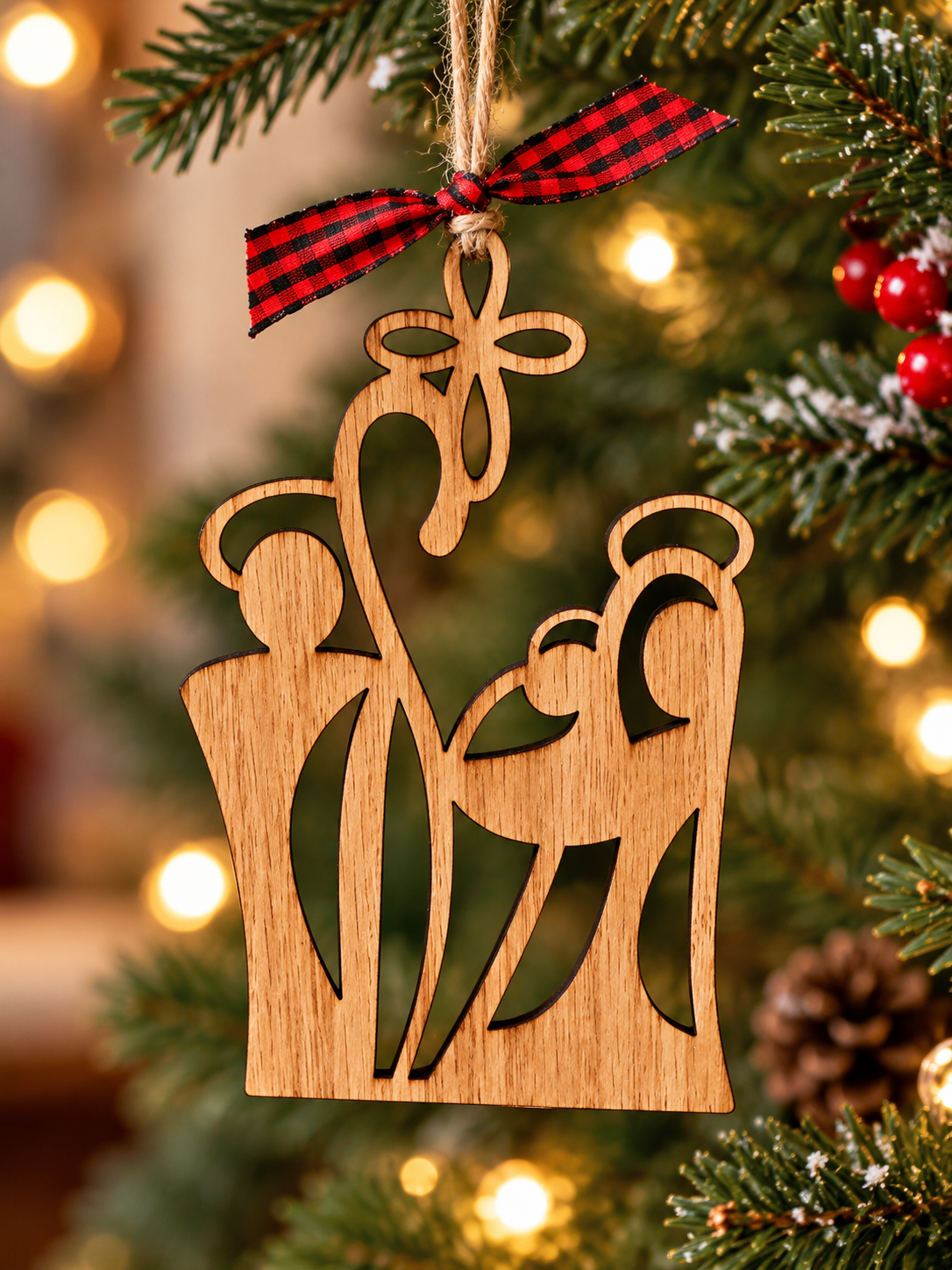 Wooden Nativity Christmas Ornament – Rustic Holy Family