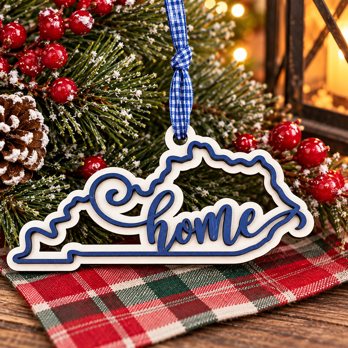 Kentucky Christmas ornament blue and white wooden Kentucky Home ornament