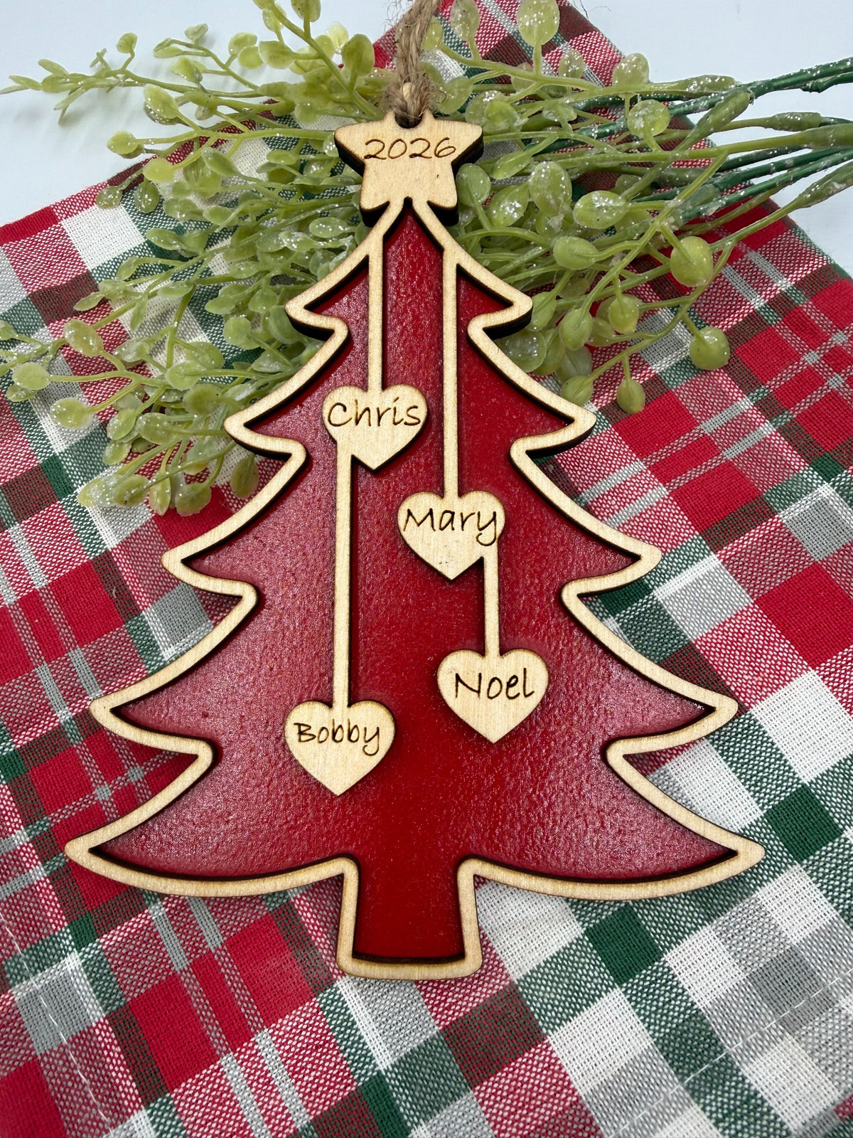 Original photograph of personalized family tree ornament