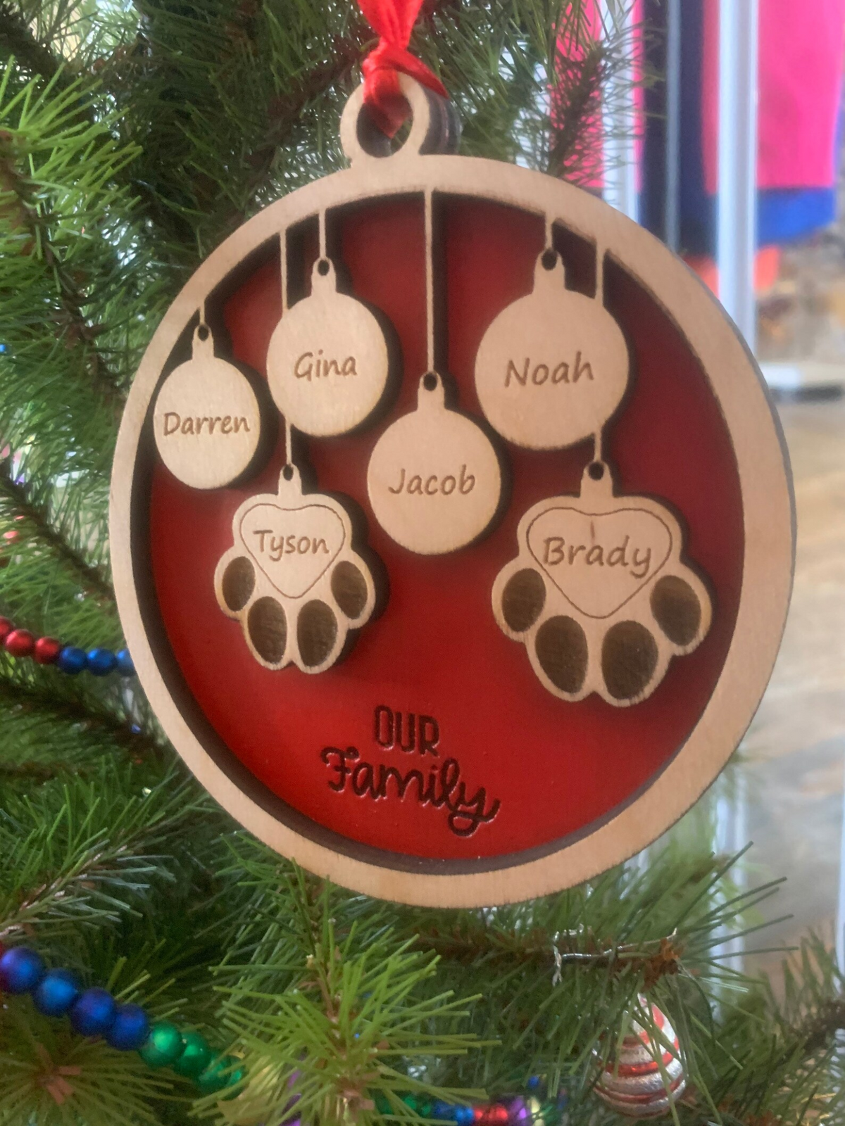 Personalized Our Family Christmas ornament with family and pet names