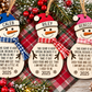 Personalized snowman growth chart Christmas ornaments with blue red and pink scarves