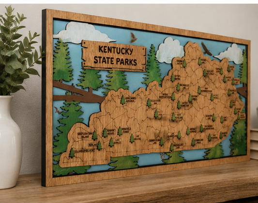 Kentucky State Parks Tracker Map, Wooden State Park Wall Art, KY Travel Map, Park Adventure Gift, Hand Painted 3D Wood Sign