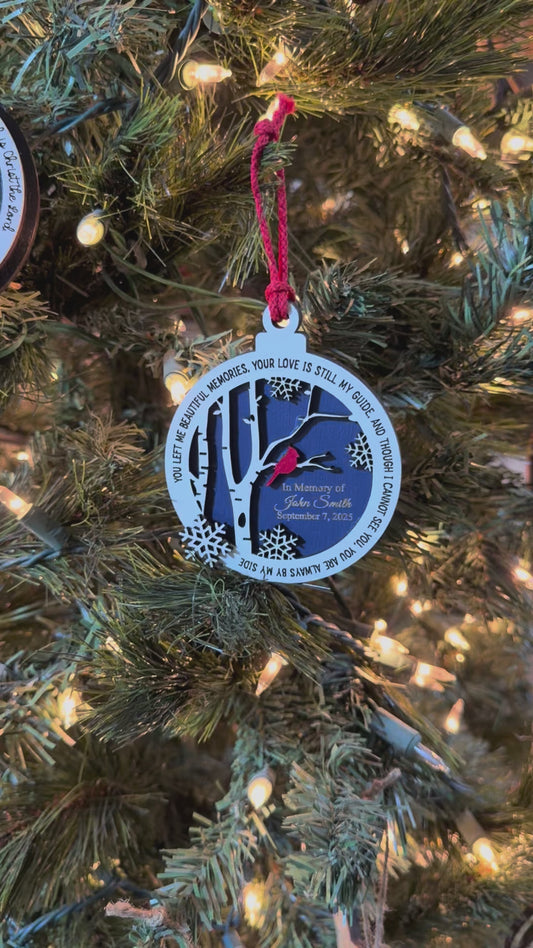 Personalized Cardinal Memorial Ornament: Laser Engraved Wood, In Loving Memory - Bereavement Funeral Keepsake