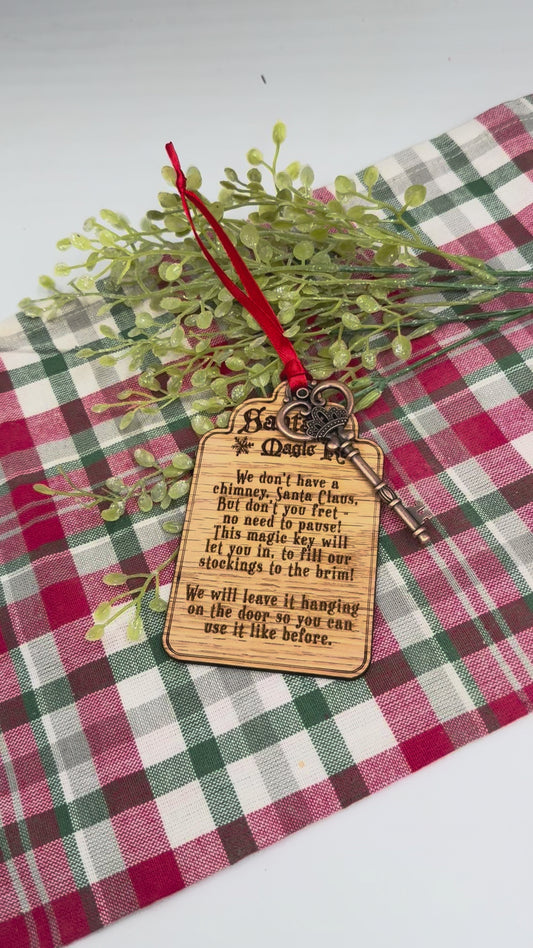 Santa’s Magic Key Ornament | Laser Engraved Wood Tag & Metal Key | No Chimney Christmas Tradition for Kids