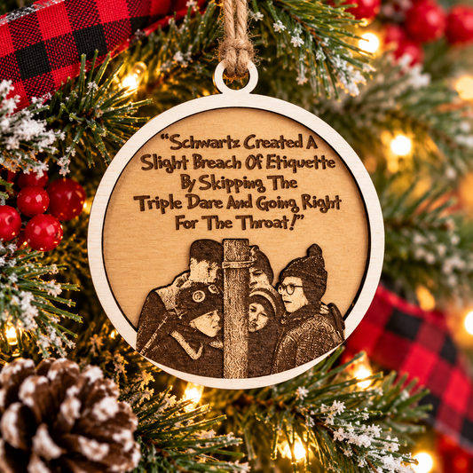Triple Dog Dare wooden Christmas ornament tongue stuck to pole movie inspired gift