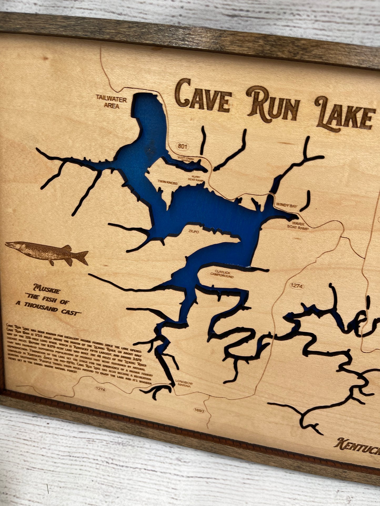 Cave Run Lake Layered Map Sign Wall Hanging