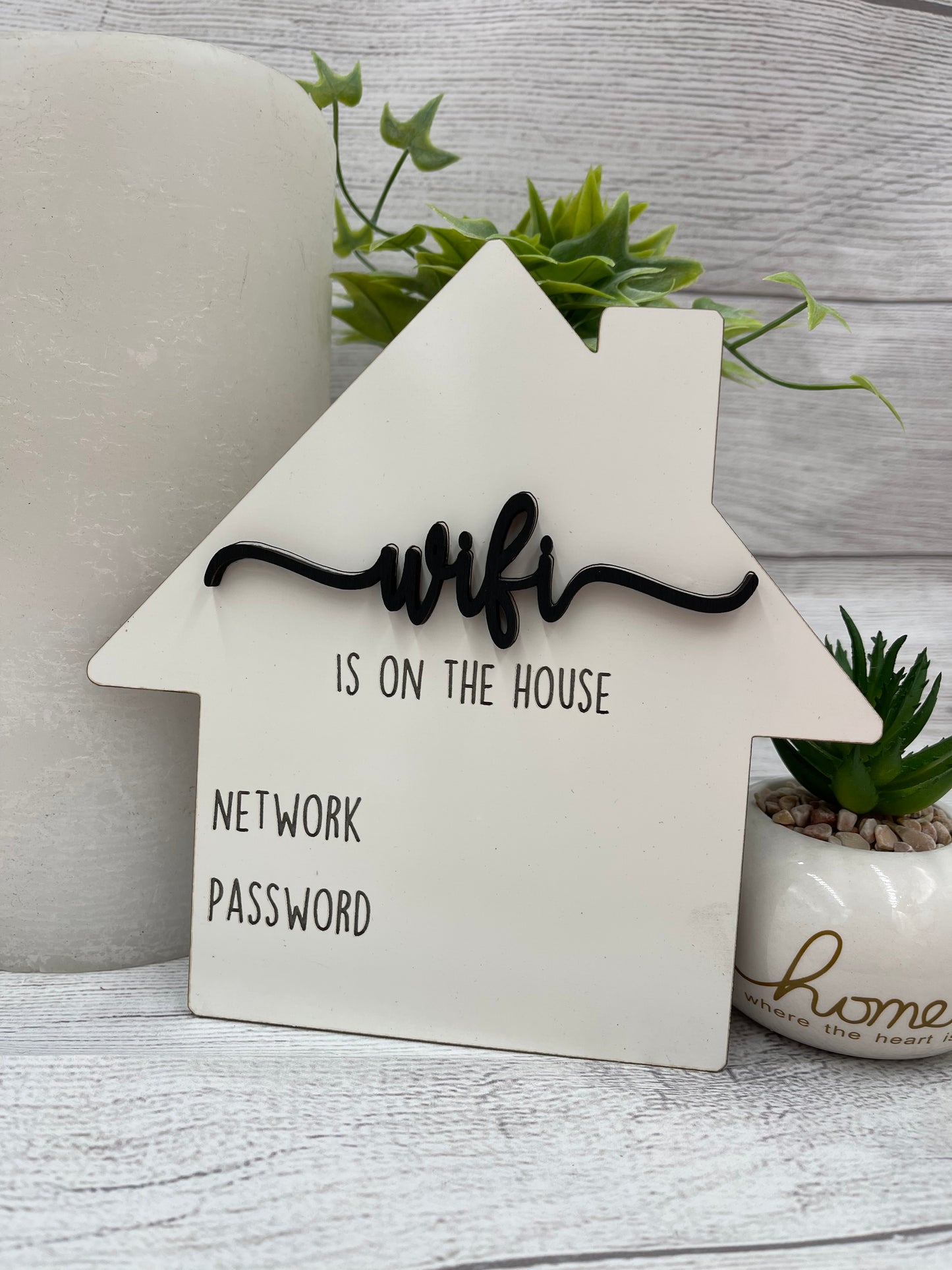 Dry Erase WiFi Password Sign - WiFi Is On The House - 7" x 7"