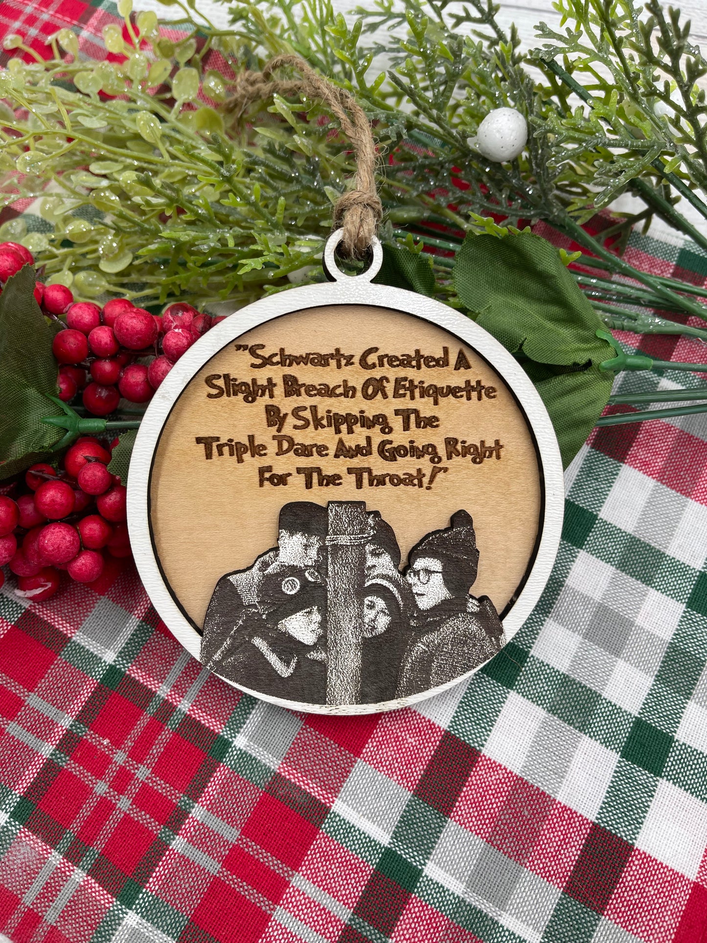 Christmas Story Inspired Schwartz & Flick Triple Dog Dare Tongue Stuck to Pole Ornament