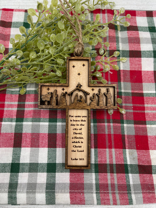 Nativity Cross Scripture Christmas Ornament - Religious Luke 2:11