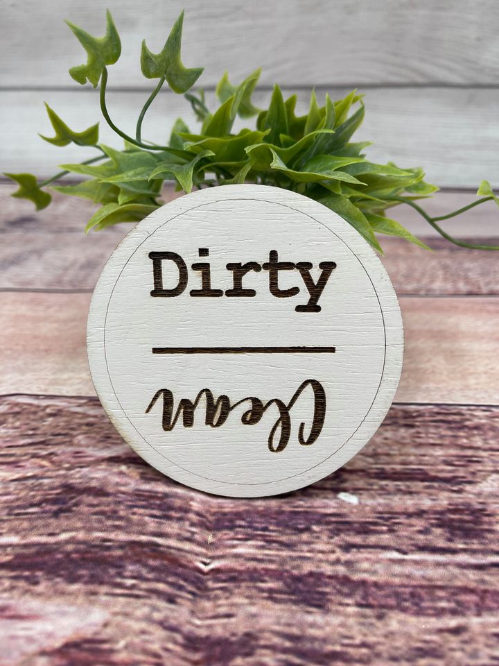 CLEAN DIRTY MAGNET, Farmhouse Dishwasher Magnet, Strong Engraved Plywood Round Dishwasher Magnet, Kitchen Decor Gift