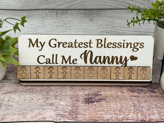 Nanny Sign - My Greatest Blessings Call Me Nanny - Wood Sign With Grandkid kids Tiles