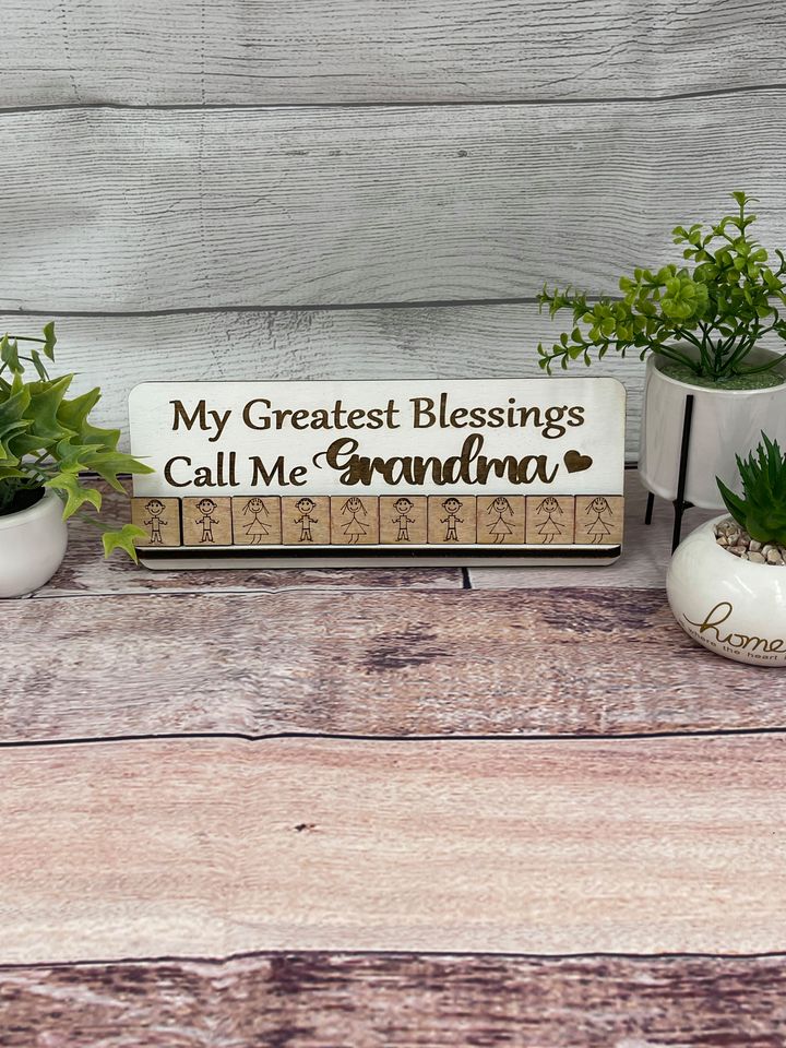 Grandma Sign - My Greatest Blessings Call Me Grandma - Wood Sign With Grandkid kids Tiles