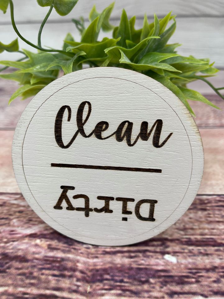 CLEAN DIRTY MAGNET, Farmhouse Dishwasher Magnet, Strong Engraved Plywood Round Dishwasher Magnet, Kitchen Decor Gift